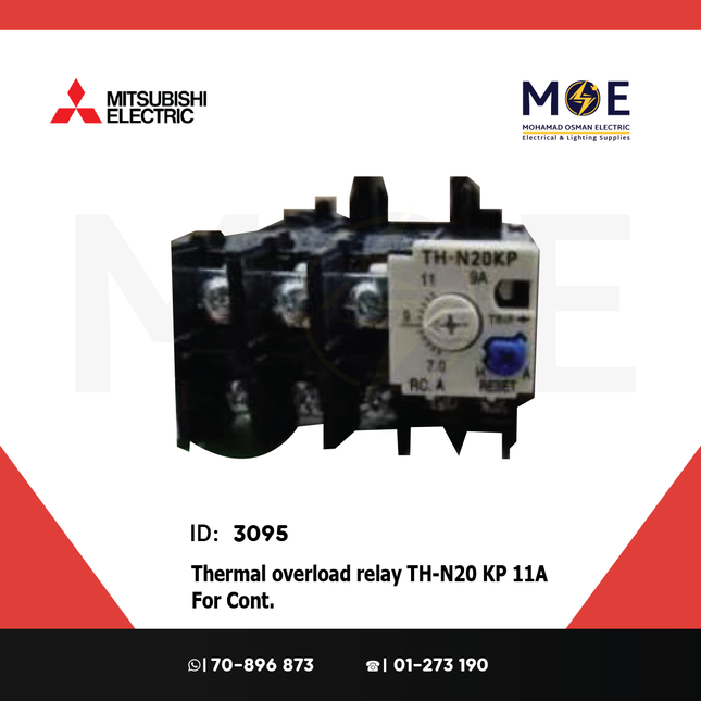 Mitsubishi Thermal Overload Relay TH-N20 KP 11A For Cont. SN20/21/25/35 9-13A | ترميك للكونتكتور