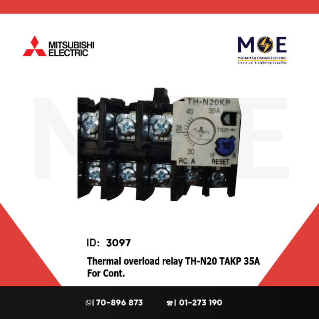 Mitsubishi Thermal Overload Relay TH-N20 TAKP 35A For Cont. SN35 30-40A | ترميك للكونتكتور