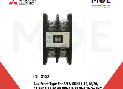 Mitsubishi Auxiliary Contactor Front Type For SN & SDN11/12/18/20/21 SN25/35/50/65 SRN4 & SRDN4 1NO+1NC | Interlock-UN-AX2 F 01A1B | مساعد كونتكتور - اكزليير