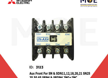 Mitsubishi Auxiliary Contactor Front Tyoe For SN & SDN11/12/18/20/21 SN25/35/50/65 SRN4 & SRDN4 2NO+2NC | Interlock-UN-AX4 F 2A2B | مساعد كونتكتور - اكزليير