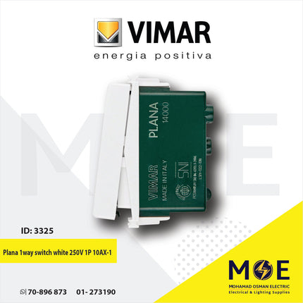 Vimar Plana One Way switch white 250V 1P 10A | 14000 مفتاح مفرد ابیض