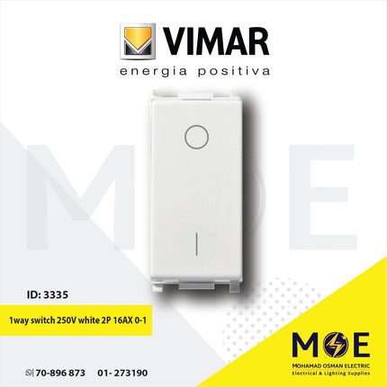 Vimar Plana One Way switch 250V white 2P 16A 0-1 | 14015  مفتاح خطین ابیض