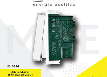 Vimar Plana name plate push button 1P NO 10A 250V white | 14050 | كباس جرس باسم ابیض فتحتان