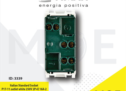 Vimar Plana Italian Standard Socket P17/ 11 outlet white 250V 2P+E 16A | 14203 | بريز امان ابيض