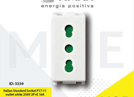 Vimar Plana Italian Standard Socket P17/ 11 outlet white 250V 2P+E 16A | 14203 | بريز امان ابيض