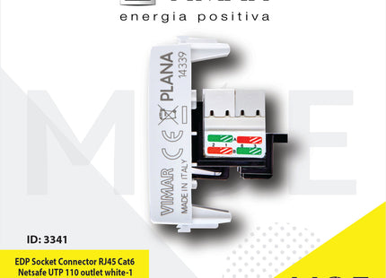 Vimar Plana EDP Data Socket Connector RJ45 Cat6 Netsafe UTP 110 outlet white | 14339.6 | بريز داتا ابيض