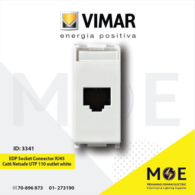 Vimar Plana EDP Data Socket Connector RJ45 Cat6 Netsafe UTP 110 outlet white | 14339.6 | بريز داتا ابيض
