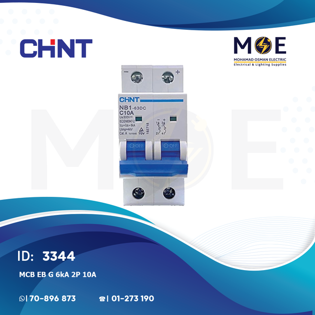 Chint MCB EB G 6kA 2P 10A | TE0016-187501 | دجنتور كهرباء مجوز - قاطع كهربائي