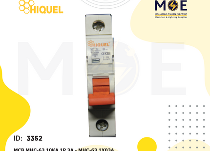 Hiquel MCB MHC-63 10kA 1P 3A | MHC-63 | دجنتور كهرباء مفرد - قاطع كهربائي