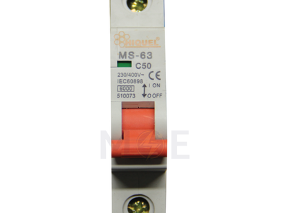 Hiquel MCB MSC-63 6kA 1P 50A | MSC | دجنتور كهرباء مفرد - قاطع كهربائي