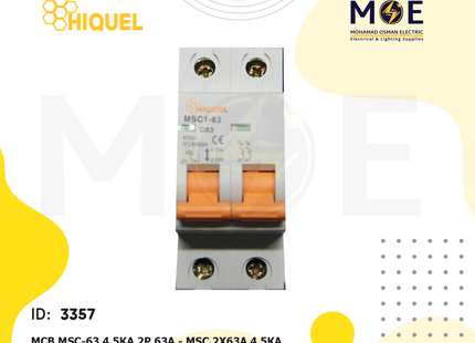 Hiquel MCB MSC-63 4.5kA 2P 63A | MSC | دجنتور كهرباء مجوز - قاطع كهربائي