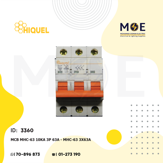 Hiquel MCB MHC-63 10kA 3P 63A | MHC-68 | دجنتور كهرباء ثلاثة فاز