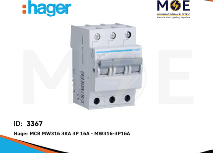 Hager MCB MW316 3kA 3P 16A | MW316 | دجنتور كهرباء ثلاثة فاز