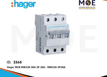 Hager MCB MW320 3kA 3P 20A | MW320 | دجنتور كهرباء ثلاثة فاز