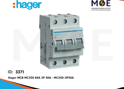 Hager MCB MC350 6kA 3P 50A | MC350 | دجنتور كهرباء ثلاثة فاز