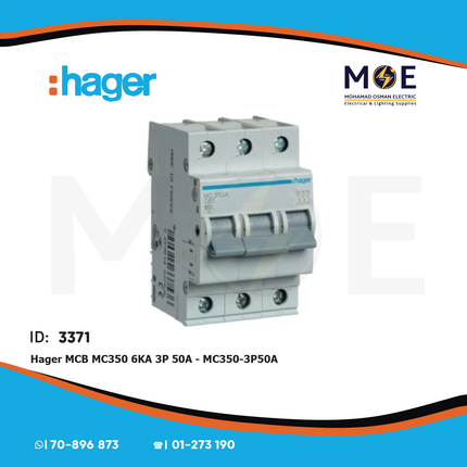 Hager MCB MC350 6kA 3P 50A | MC350