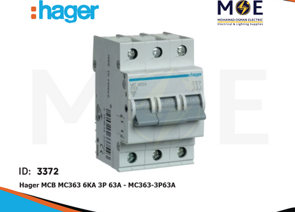 Hager MCB MC363 6kA 3P 63A | MC363 | دجنتور كهرباء ثلاثة فاز
