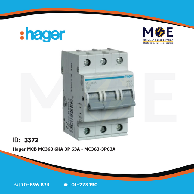 Hager MCB MC363 6kA 3P 63A | MC363