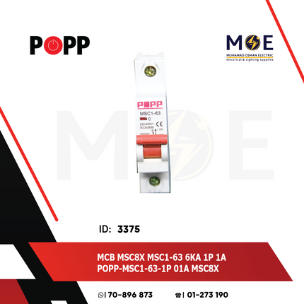 POPP MCB MSC8X MSC1-63 6kA 1P 1A | MSC1-63-MSC8X