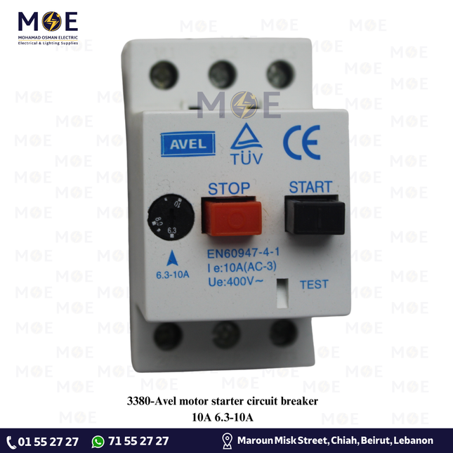 Avel Motor Starter 10A 6.3-10A | AV-Motor Starter-6.3-10A | دجنتور حراري - قاطع حماية حرارية
