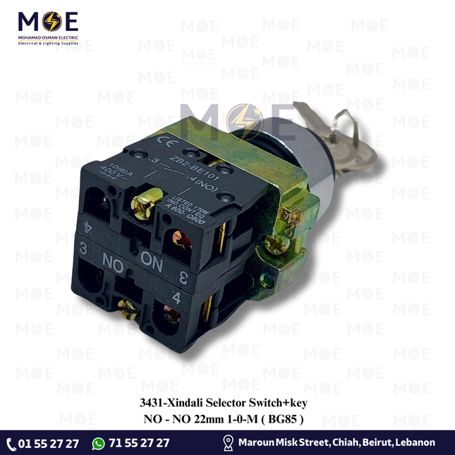 Xindali Selector Switch+key NO/NO 22mm 1-0-M | BG85