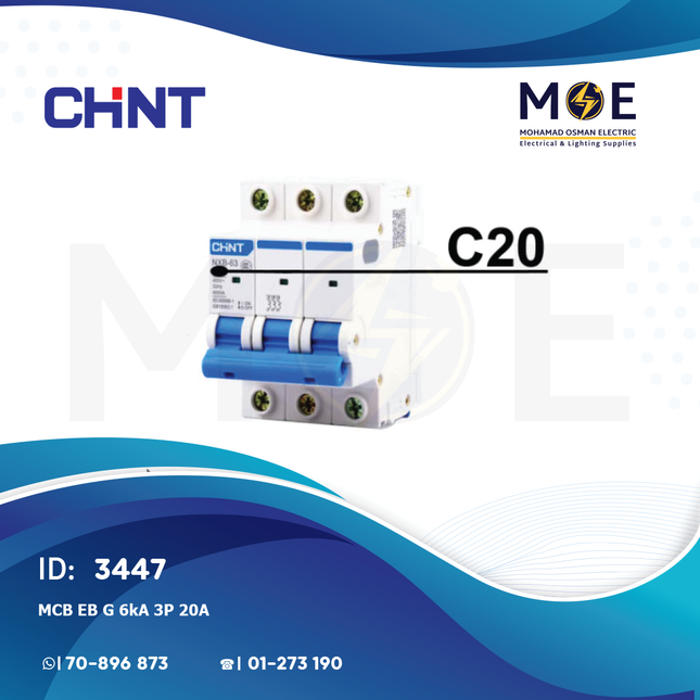 Chint MCB EB G 6kA 3P 20A | TE0025-187520 | دجنتور كهرباء ثلاثة فاز