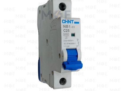 Chint MCB (NB1/NB1-63) 6kA 1P 25A | 131061 | دجنتور كهرباء مفرد - قاطع كهربائي