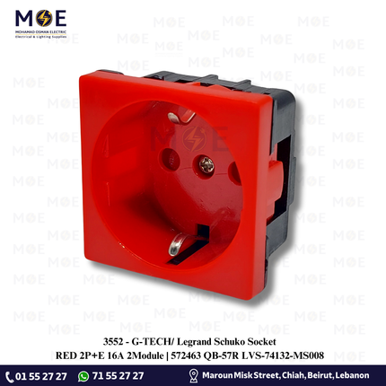 G-TECH/ Legrand Schuko Socket RED 2P+E 16A 2Module | 572463 QB-57R LVS-74132-MS008