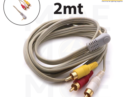 RCA Cable / Adapter | 3x RCA Male to angled AUX Cable 2mt | C-3082 90D GOLD | وصلة/تحويلة فيديو