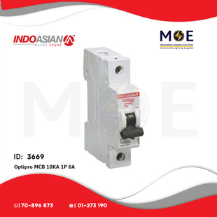 IndoAsian Optipro MCB 10kA 1P 6A | SPC6-811122x | دجنتور كهرباء مفرد - قاطع كهربائي