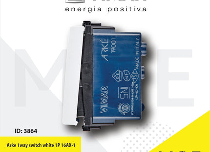 Vimar Arke 1way switch white 1P 16AX | 19001.B | مفتاح مفرد ابيض