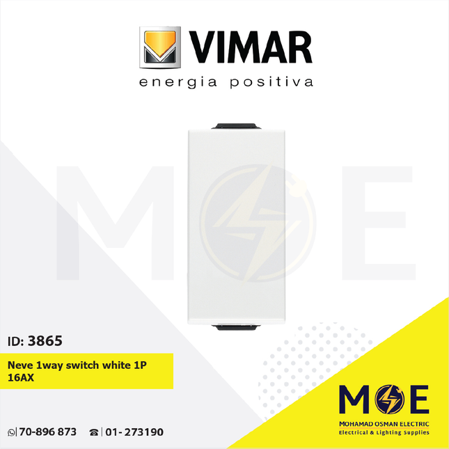 Vimar Neve 1way switch white 1P 16AX | 9001 | مفتاح مفرد ابيض