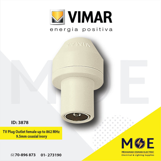 Vimar TV Plug Outlet female up to 862 MHz 9.5mm coaxial ivory | 01643