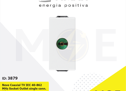 Vimar Neve Coaxial TV IEC 40-862 MHz Socket Outlet Single Connection White | 09313 | بريز تلفزيون ابيض