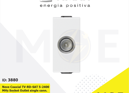 Vimar Neve Coaxial TV-RD-SAT 5-2400 MHz Socket Outlet Single Connection Male White | 09300.01 | بريز تلفزيون وراديو ابيض