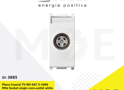 Vimar Plana Coaxial TV-RD-SAT 5-2400MHz Socket Single Connection outlet white | 14300.01 | بريز تلفزيون وراديو وستلايت