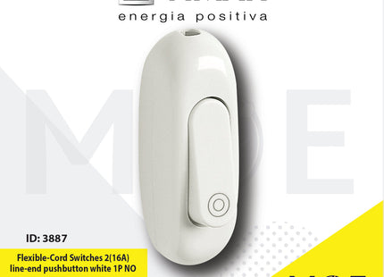 Vimar Flexible Cord Switch 2( 16A ) line end pushbutton white 1P NO | 00114.B | بوار بلوطة جرس ابيض