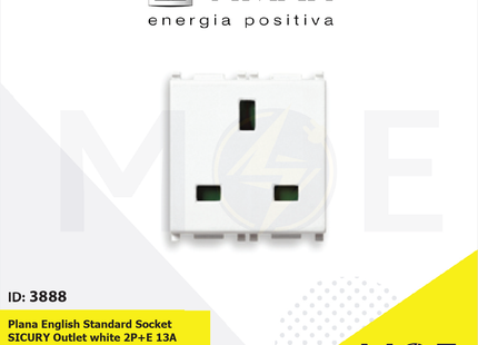 Vimar Plana English Standard Socket SICURY Outlet white 2P+E 13A | 14219 | بريز انكليزي امان ابيض