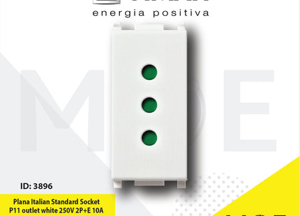 Vimar Plana Italian Standard Socket P11 outlet white 250V 2P+E 10A | 14201 | بريز امان ابيض