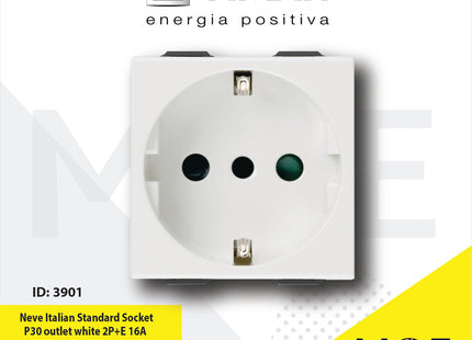 Vimar Neve Italian Standard Socket P30 outlet white 2P+E 16A | 9209 | بريز شوكو ايطالي ابيض