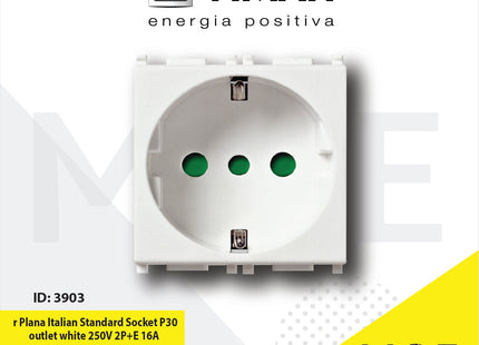 Vimar Plana Italian Standard Socket P30 outlet white 250V 2P+E 16A | 14209 | بريز شوكو ايطالي ابيض