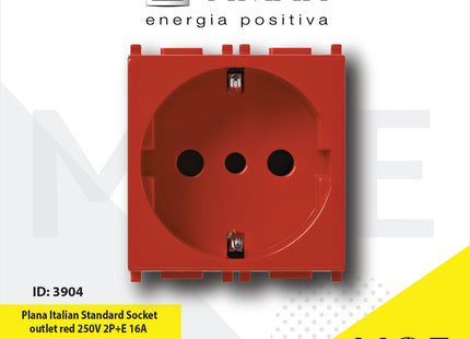 Vimar Plana Italian Standard Socket P30 outlet red 250V 2P+E 16A | 14209.R | بريز شوكو ايطالي احمر