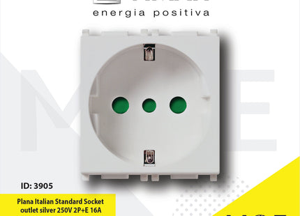 Vimar Plana Italian Standard Socket P30 outlet silver 250V 2P+E 16A | 14209.SL | بريز شوكو ايطالي فضي