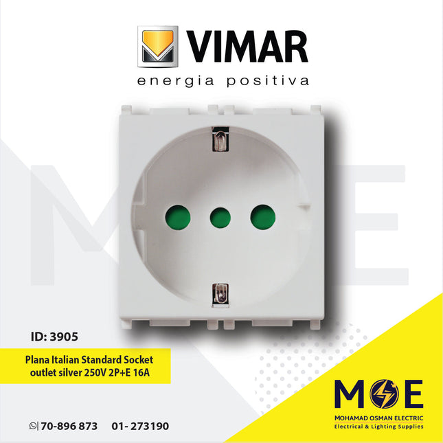 Vimar Plana Italian Standard Socket P30 outlet silver 250V 2P+E 16A | 14209.SL