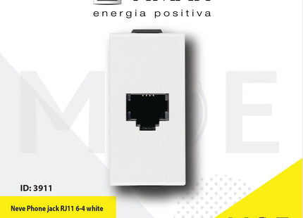 Vimar Neve Telephone Socket | Phone jack RJ11 6/4 white | 09320/H09320.01 | بريز تلفون ابيض