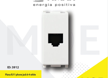 Vimar Plana Telephone Socket | RJ11 phone jack 6/4 white | 14320 | بريز تلفون ابيض