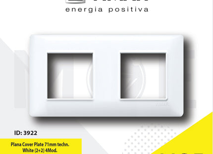 Vimar Plana Cover Plate 71mm technopolymer White ( 2+2 ) 4module | 14643.01 | بلاك بلاستيك ابيض
