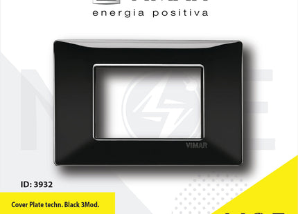 Vimar Plana Cover Plate technopolymer Black 3module | 14653.05 | بلاك بلاستيك اسود