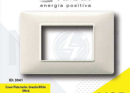 Vimar Plana Cover Plate technopolymer Granite White 3module | 14653.06 | بلاك بلاستيك غرانيت ابيض