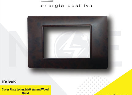Vimar Plana Cover Plate technopolymer Matt Walnut Wood 3module | E14653.01CP190M | بلاك بلاستيك خشب جوز ناشف